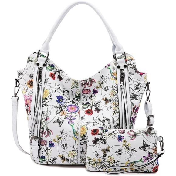 2 Pcs Tote Bag PU Leather Shoulder Bags Fashion Hobo Bags Large Purse Handbags - Picture 1 of 6